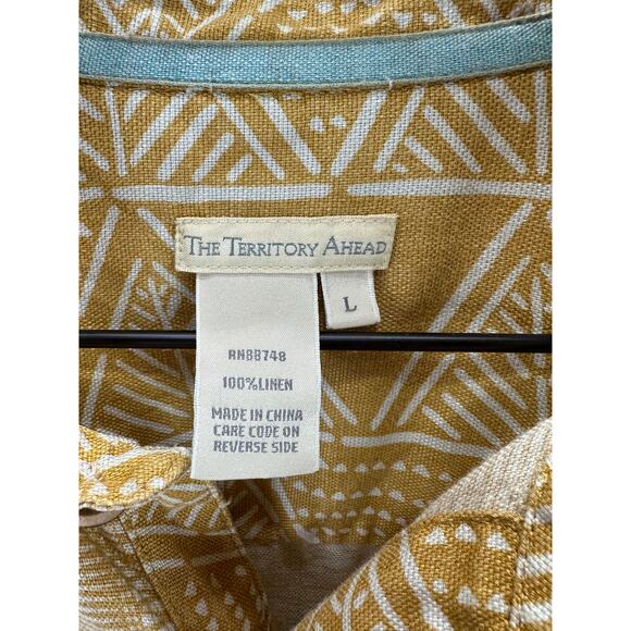 The Territory Ahead Linen Print Short Sleeve Button Down Camp Shirt Men’s Size L - Picture 3 of 3